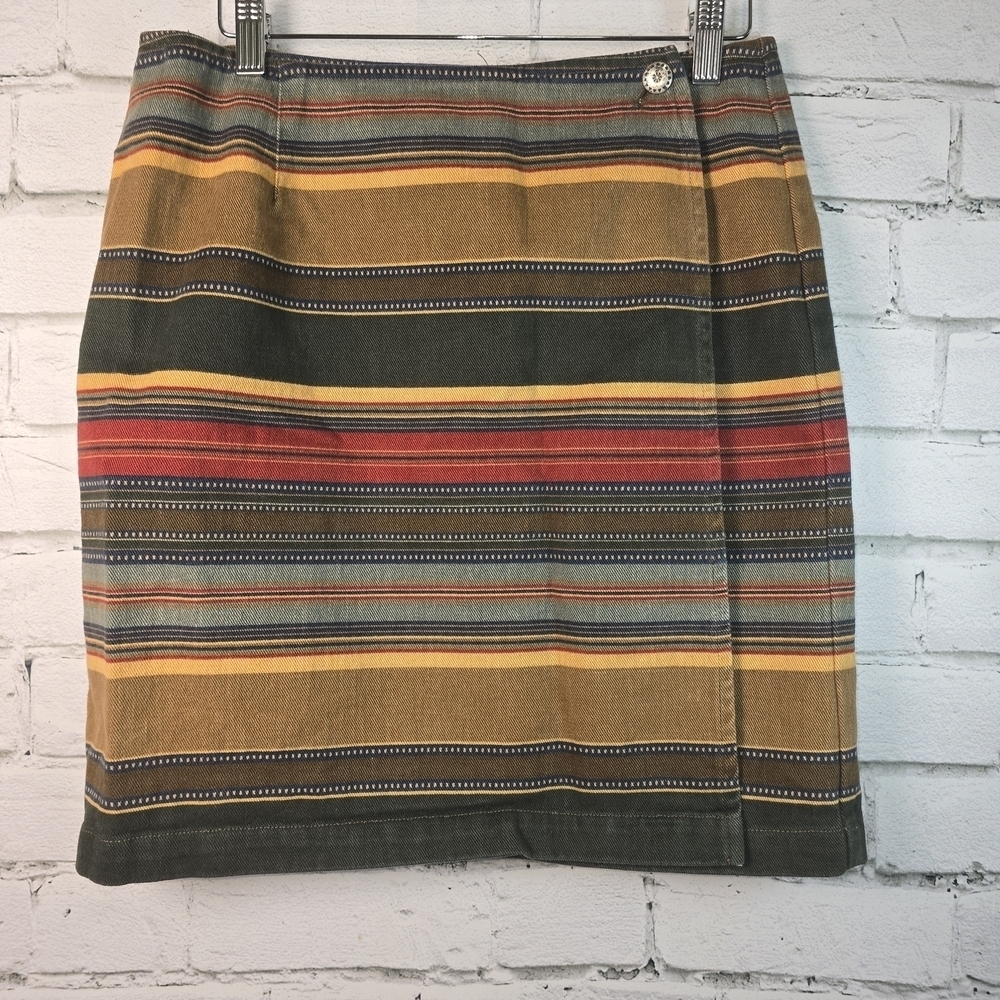 JONES NEW YORK SPORT WRAP STRIPED SKIRT GOLD GREEN RUST TAN WOMENS SIZE 10